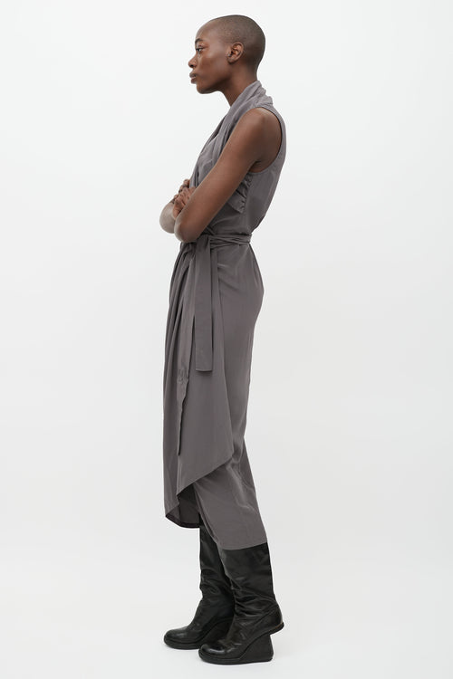 Rick Owens SS 18 Grey Limo Silk Wrap Dress