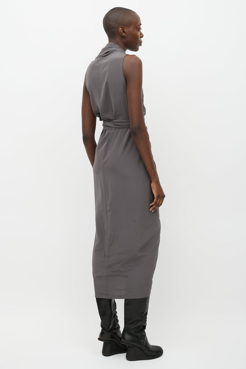 Rick Owens SS 18 Grey Limo Silk Wrap Dress