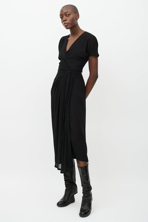 Rick Owens SS 19 Black Silk Wrap Dress