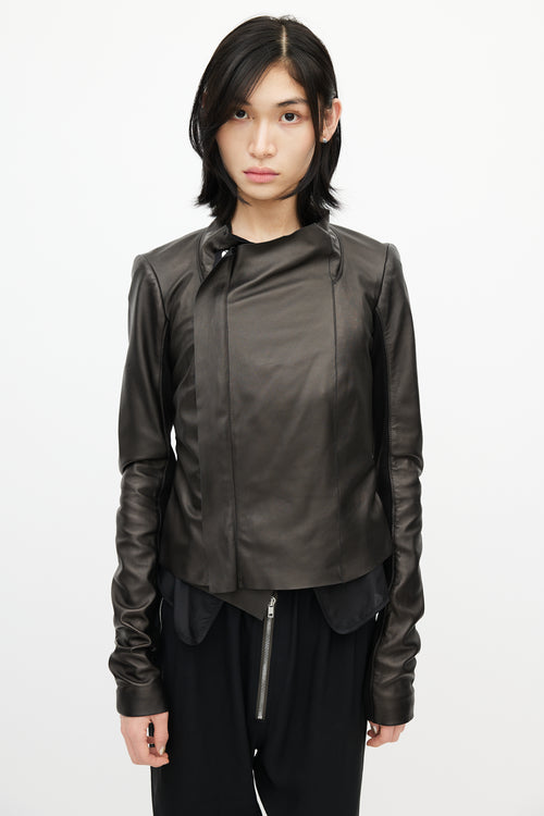 Rick Owens SS 20 Bronze Asymmetrical Leather Jacket