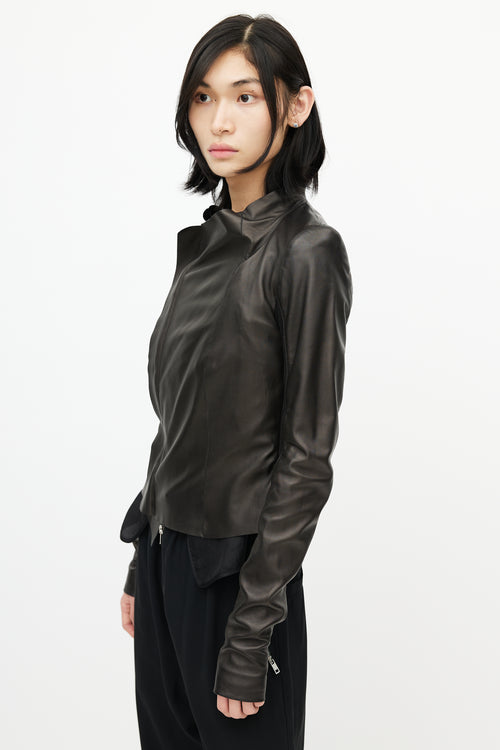 Rick Owens SS 20 Bronze Asymmetrical Leather Jacket