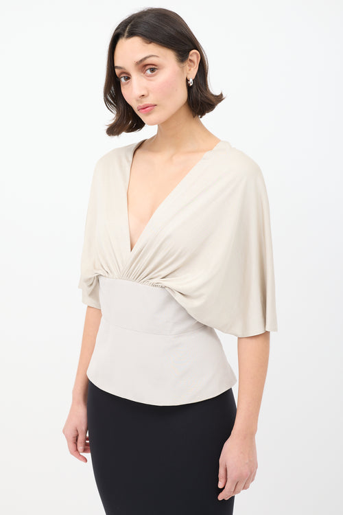 Rick Owens SS 2011 Beige V-Neck Gathered Top