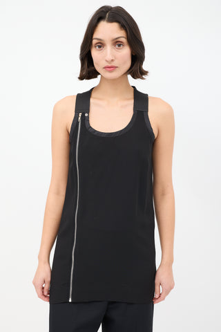 Rick Owens SS 2014 Black Asymmetrical Zip Tank Top