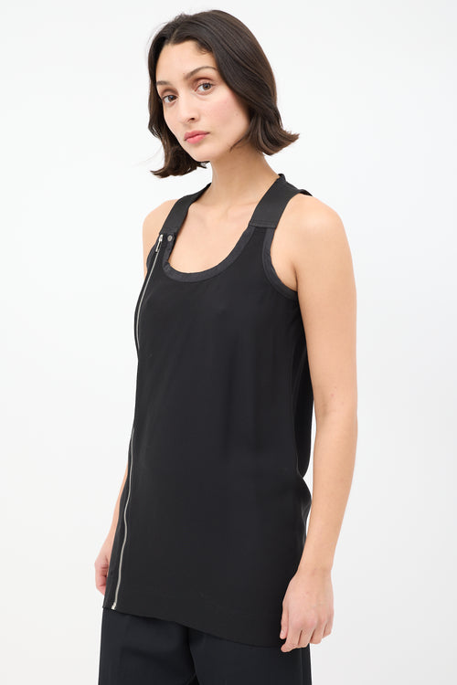 Rick Owens SS 2014 Black Asymmetrical Zip Tank Top