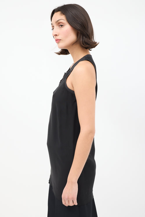 Rick Owens SS 2014 Black Asymmetrical Zip Tank Top