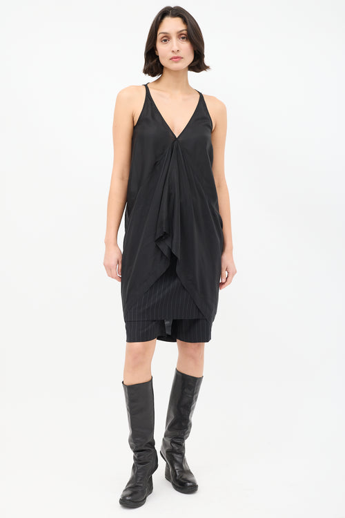 Rick Owens SS 2014 Black Satin High Low Tank Top