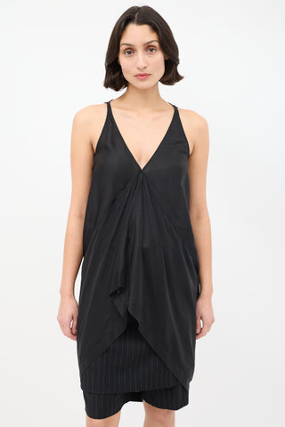 Rick Owens SS 2014 Black Satin High Low Tank Top