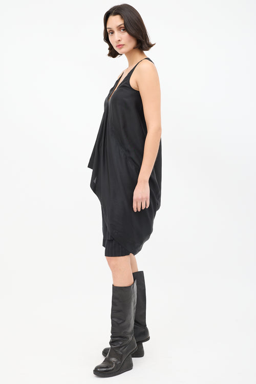 Rick Owens SS 2014 Black Satin High Low Tank Top