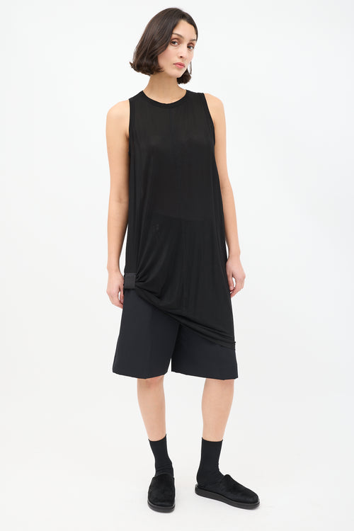 Rick Owens SS 2014 Black Shiny Gathered Tank Top