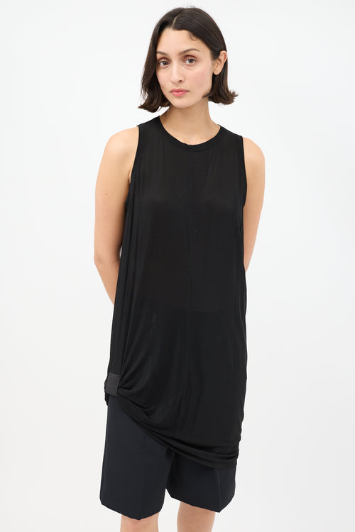 Rick Owens SS 2014 Black Shiny Gathered Tank Top