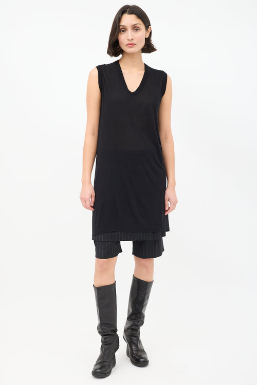 Rick Owens SS 2021 Black Silk Jersey Scoop Neck Tank Top