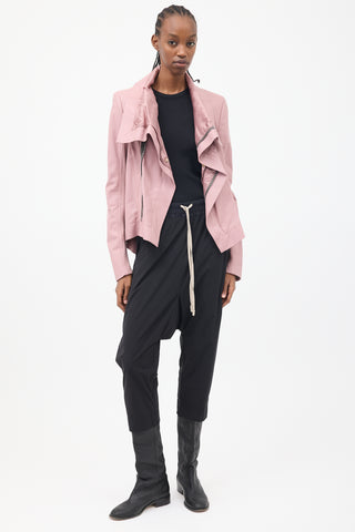 Rick Owens SS 2024 Pink Leather Lido Asymmetrical Jacket