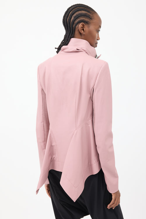 Rick Owens SS 2024 Pink Leather Lido Asymmetrical Jacket