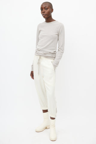 Rick Owens SS 22 Fogachine Cream Cropped Drawstring Trouser