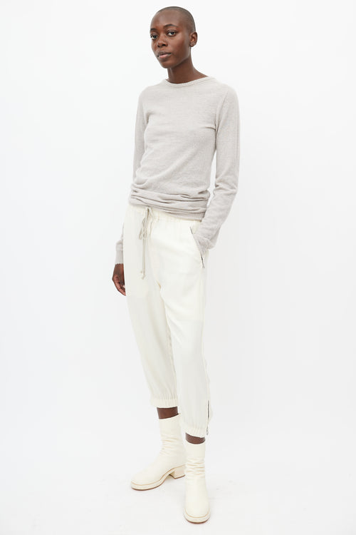 Rick Owens SS 22 Fogachine Cream Cropped Drawstring Trouser