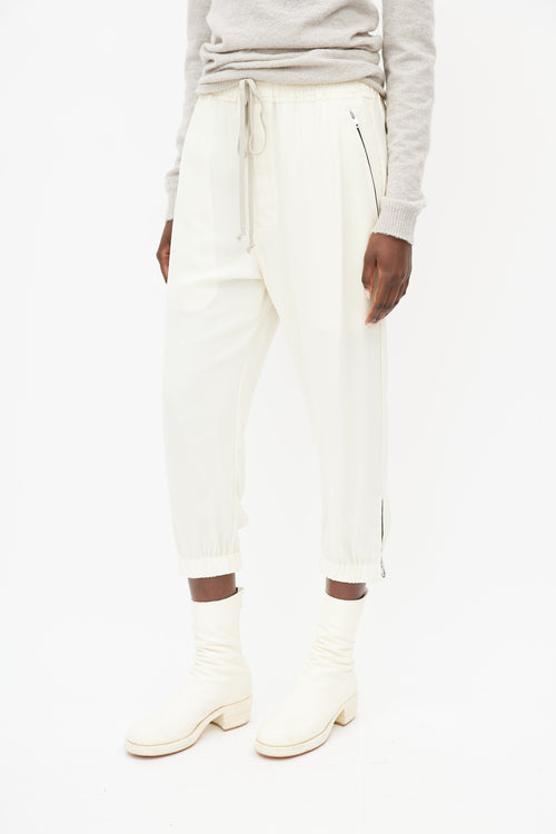 Rick Owens SS 22 Fogachine Cream Cropped Drawstring Trouser