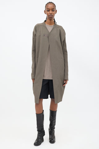 Rick Owens Taupe Cotton Mid Length Cocoon Coat