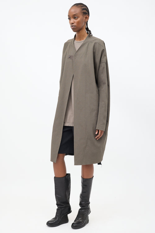 Rick Owens Taupe Cotton Mid Length Cocoon Coat