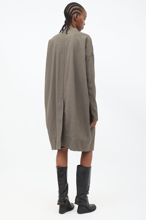 Rick Owens Taupe Cotton Mid Length Cocoon Coat