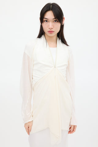 Rick Owens White Silk Structured Cardigan