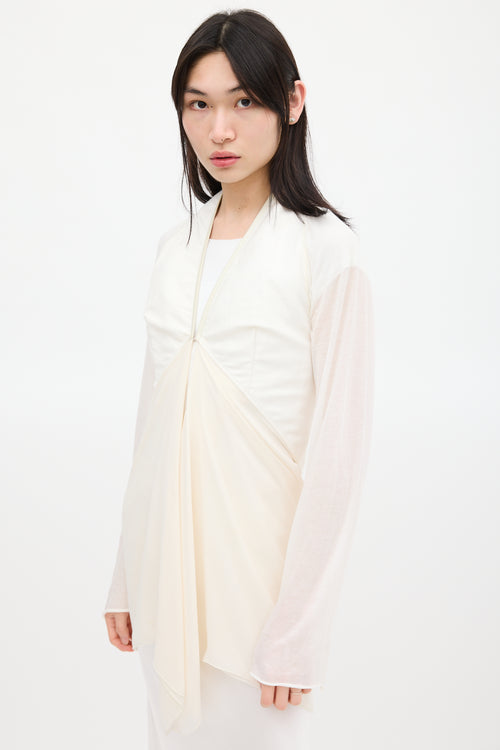 Rick Owens White Silk Structured Cardigan