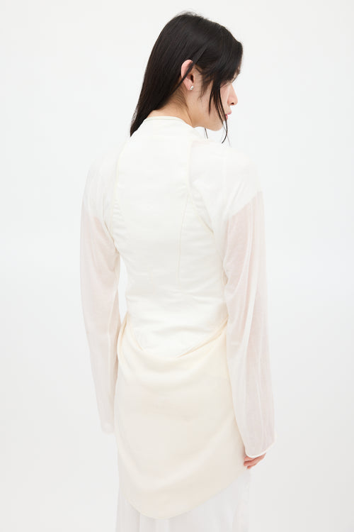 Rick Owens White Silk Structured Cardigan