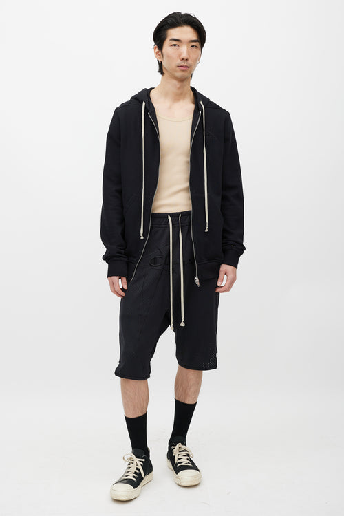 Rick Owens X Champion Black Hoodie Zip Up Sweater