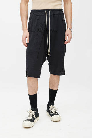 Rick Owens X Champion Black Mesh Jersey Shorts