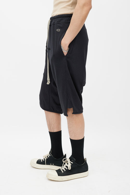 Rick Owens X Champion Black Mesh Jersey Shorts