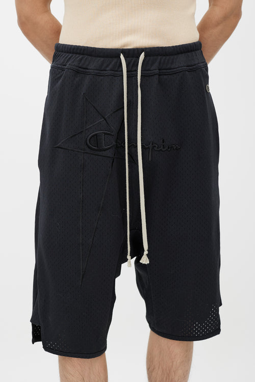 Rick Owens X Champion Black Mesh Jersey Shorts