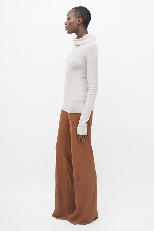 Rick Owens Beige Knit Cowl Neck Top