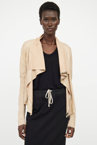 Rick Owens Beige Leather Asymmetrical Jacket