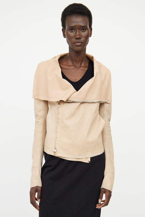 Rick Owens Beige Leather Asymmetrical Jacket