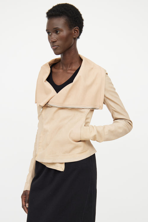 Rick Owens Beige Leather Asymmetrical Jacket