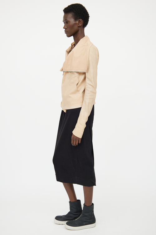 Rick Owens Beige Leather Asymmetrical Jacket