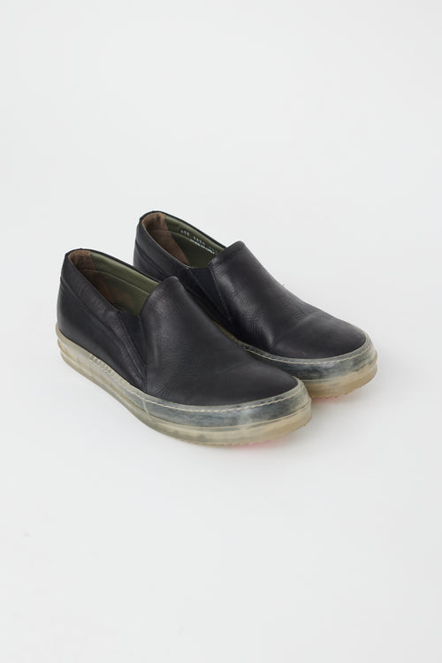 Rick Owens Black Leather 
Clear Sole Boat Sneaker