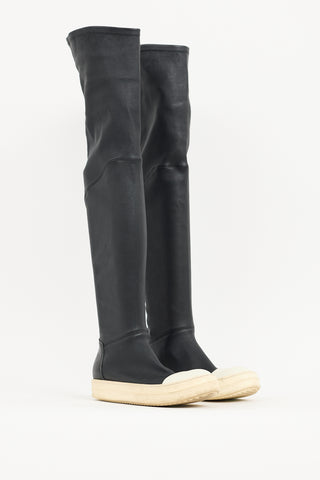 Rick Owens Black Leather Stocking Boot