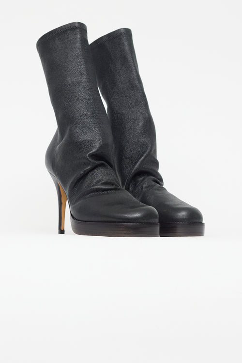 Rick Owens Black Metallic Sock Stiletto Boot