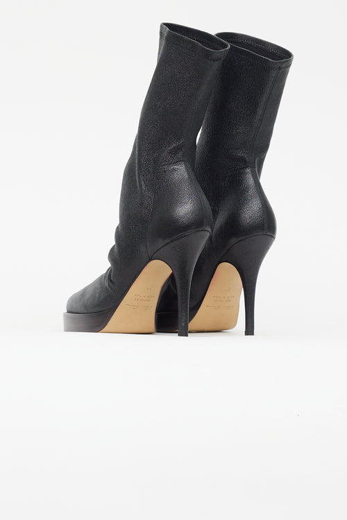 Rick Owens Black Metallic Sock Stiletto Boot