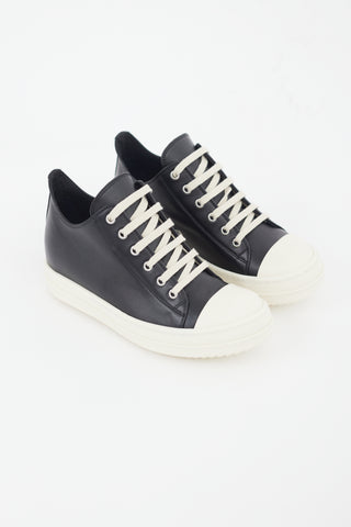 Rick Owens Black 
White Leather Ramones Low Sneaker