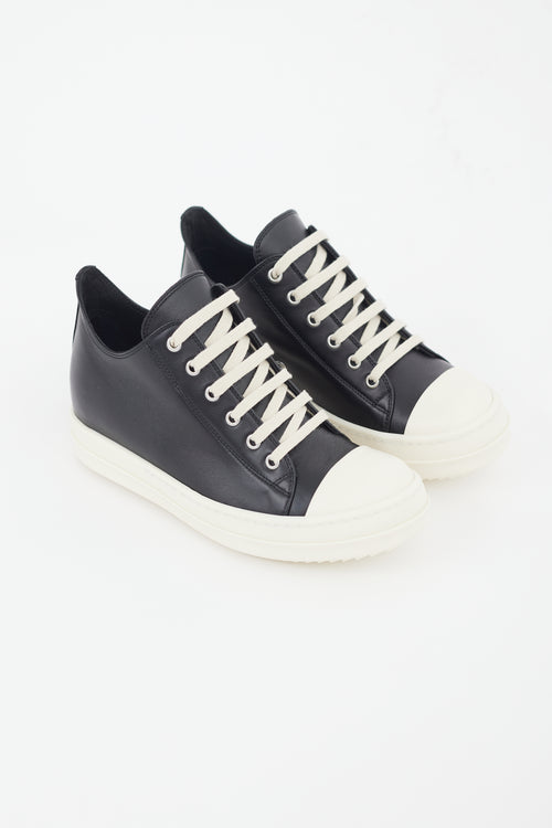 Rick Owens Black 
White Leather Ramones Low Sneaker