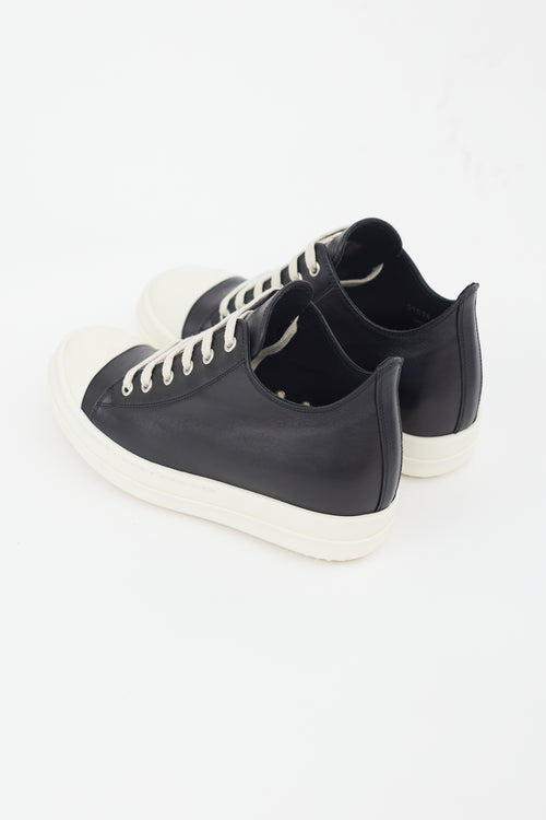 Rick Owens Black 
White Leather Ramones Low Sneaker