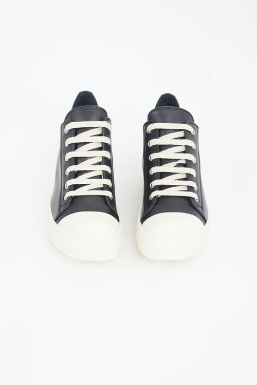 Rick Owens Black 
White Leather Ramones Low Sneaker