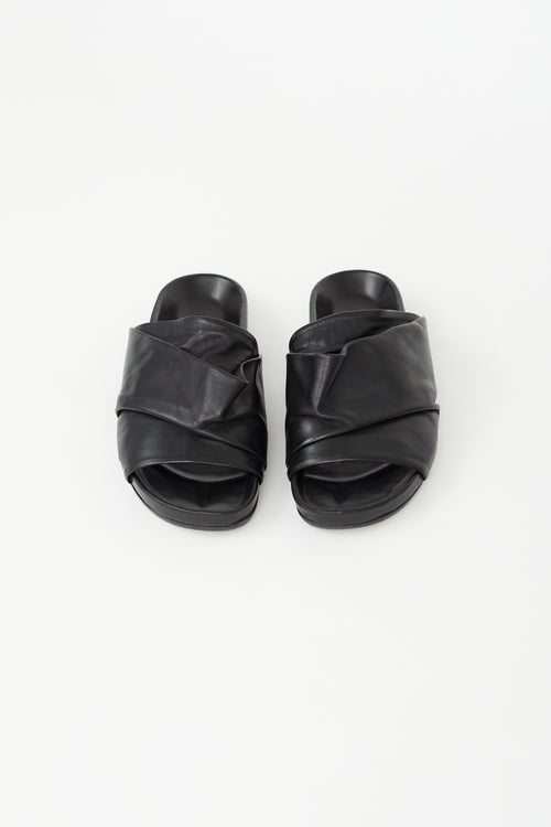 Rick Owens Black Leather Mobius Granola Slide