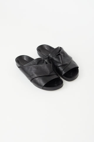 Rick Owens Black Leather Mobius Granola Slide