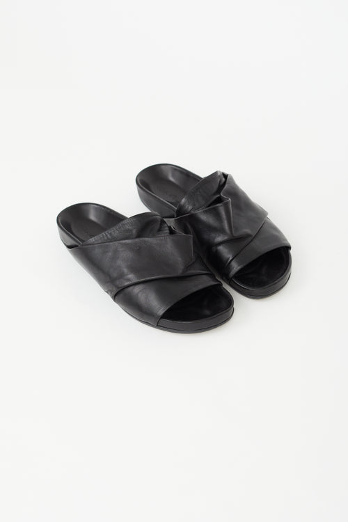 Rick Owens Black Leather Mobius Granola Slide