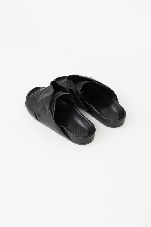 Rick Owens Black Leather Mobius Granola Slide