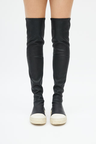 Rick Owens Black Leather Stocking Thigh High Sneaker