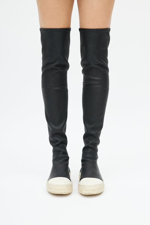 Rick Owens Black Leather Stocking Thigh High Sneaker