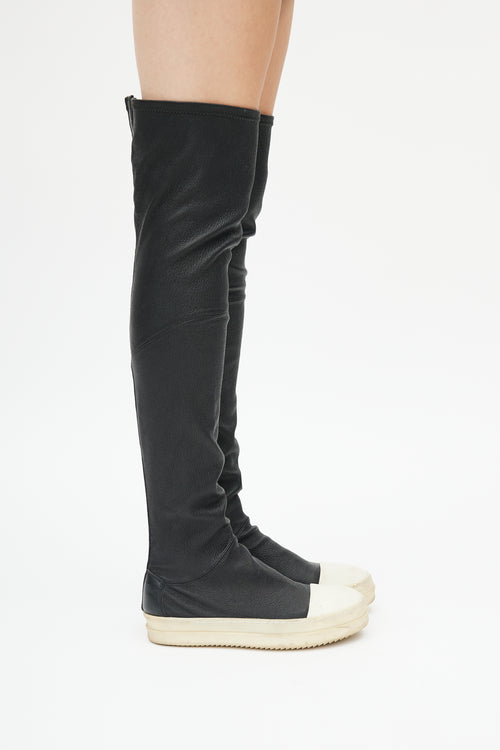 Rick Owens Black Leather Stocking Thigh High Sneaker